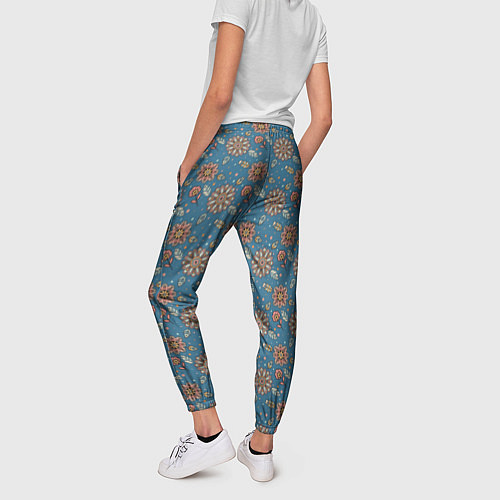 Женские брюки Цветочный узор в стиле бохо на синем / 3D-принт – фото 4