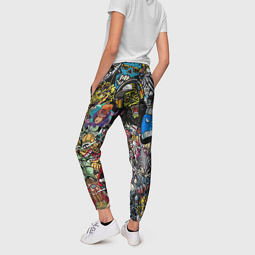 Женские брюки Разноцветные татуировки в стиле граффити / 3D-принт – фото 4