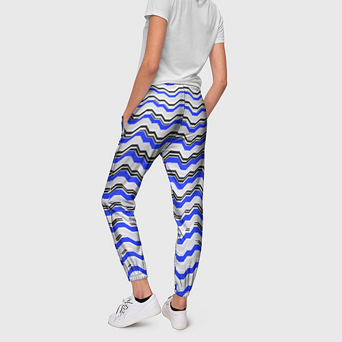 Женские брюки Black and blue stripes on a white background / 3D-принт – фото 4