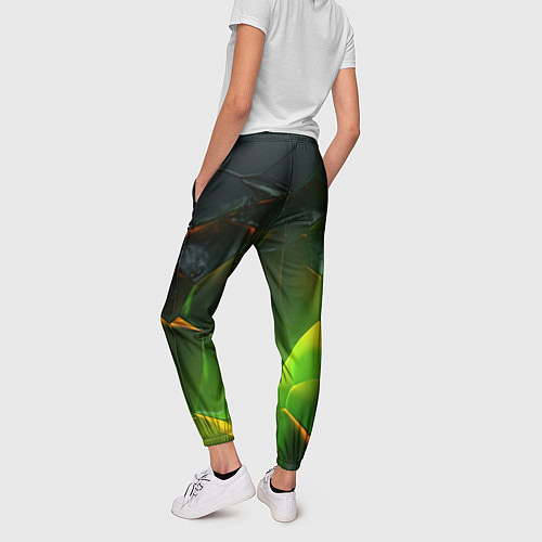 Женские брюки Зеленая абстрактная неоновая текстура / 3D-принт – фото 4
