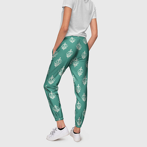 Женские брюки Винтажный орнамент на бирюзовом / 3D-принт – фото 4