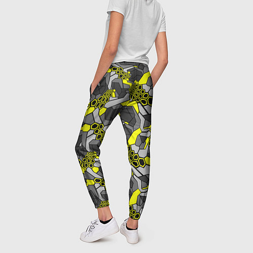 Женские брюки Шестиугольная текстура желтого камуфляжа / 3D-принт – фото 4