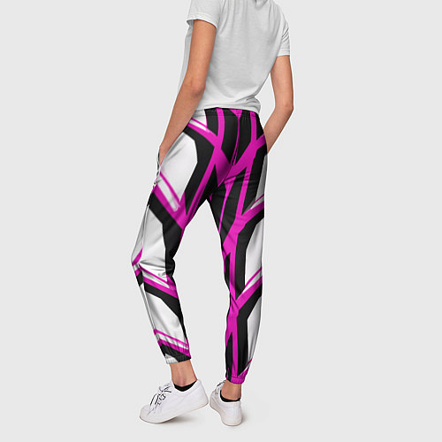 Женские брюки Чёрно-розовые полосы на белом фоне / 3D-принт – фото 4