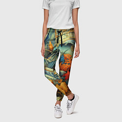 Брюки женские Композиция из цветов и рваной джинсы - нейросеть, цвет: 3D-принт — фото 2