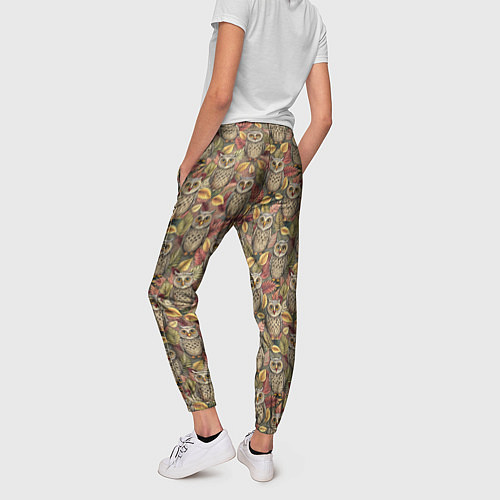 Женские брюки Совы в листьях и цветах / 3D-принт – фото 4