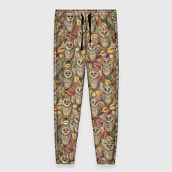 Женские брюки Совы в листьях и цветах