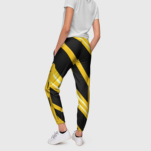 Женские брюки Чёрно-белые полосы на жёлтом фоне / 3D-принт – фото 4