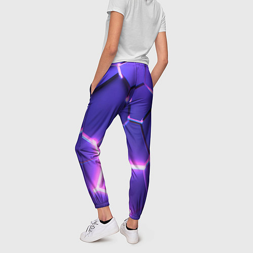 Женские брюки Фиолетовые плиты с розовым свечением / 3D-принт – фото 4
