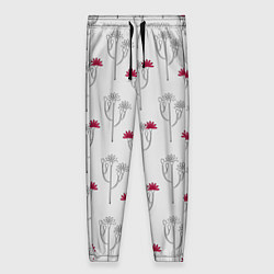 Брюки женские Паттерн с веточками розовых цветов на сером, цвет: 3D-принт