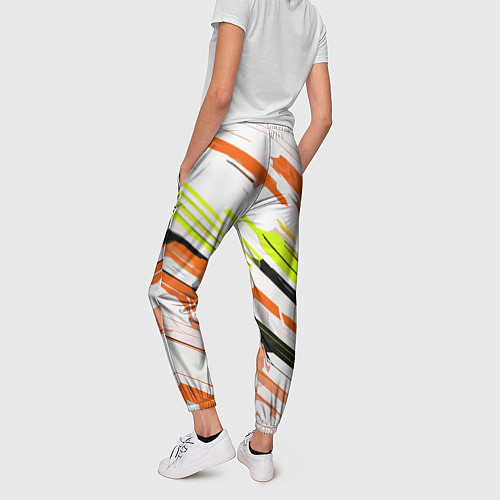 Женские брюки Оранжево-жёлто-чёрные полосы на белом фоне / 3D-принт – фото 4