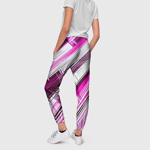 Женские брюки Розовые диагональные полосы на белом фоне / 3D-принт – фото 4