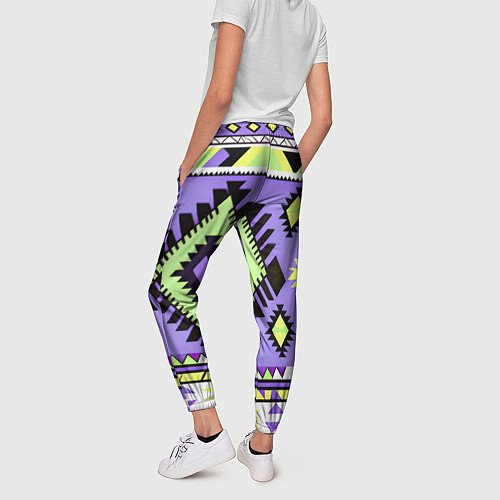 Женские брюки Геометрический сиренево желтый орнамент ацтеков / 3D-принт – фото 4
