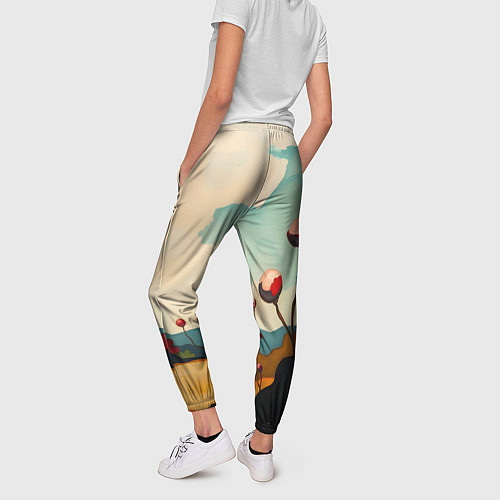 Женские брюки Сюрреалистичный пейзаж с цветами / 3D-принт – фото 4