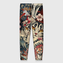 Брюки женские Котики и рыбки в сакуре, цвет: 3D-принт