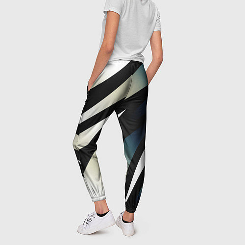Женские брюки Чёрно-белый с синим затемнением полосы / 3D-принт – фото 4