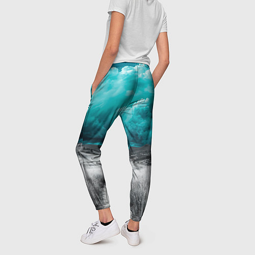 Женские брюки Монохромное поле и сине-зеленое небо - природный п / 3D-принт – фото 4