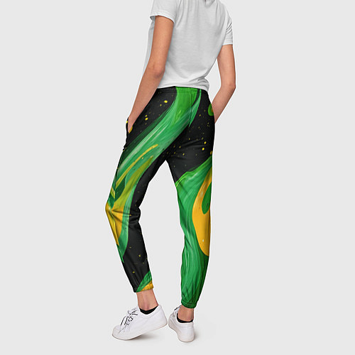 Женские брюки Зелено-желтая краска на черном / 3D-принт – фото 4