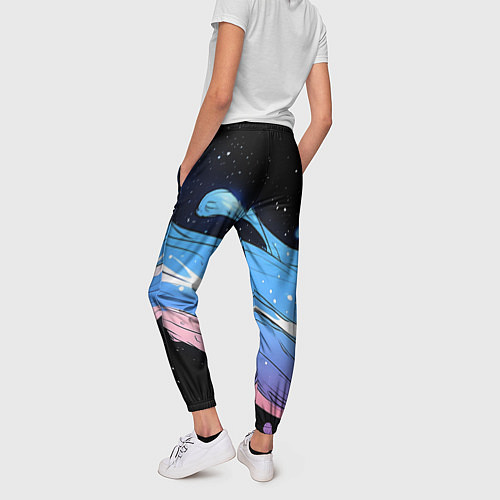 Женские брюки Синяя волна на черном - текстура / 3D-принт – фото 4
