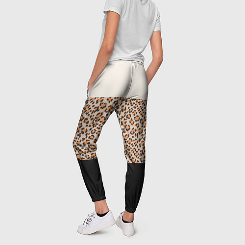 Женские брюки Леопардовый паттерн с черной и бежевой полосой / 3D-принт – фото 4