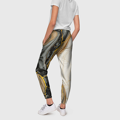 Женские брюки Золотистые прожилки в мраморе / 3D-принт – фото 4
