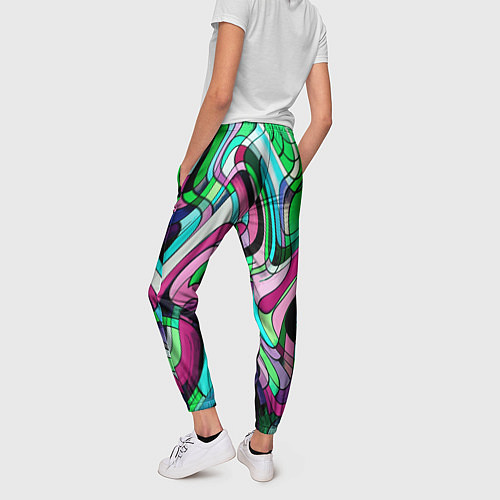 Женские брюки Зелёно-розовый искажённая абстракция / 3D-принт – фото 4