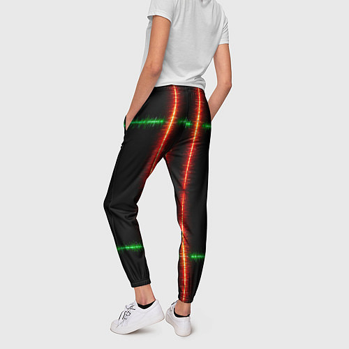Женские брюки Color black green red lines / 3D-принт – фото 4
