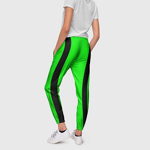 Женские брюки Color black and green stripes / 3D-принт – фото 4