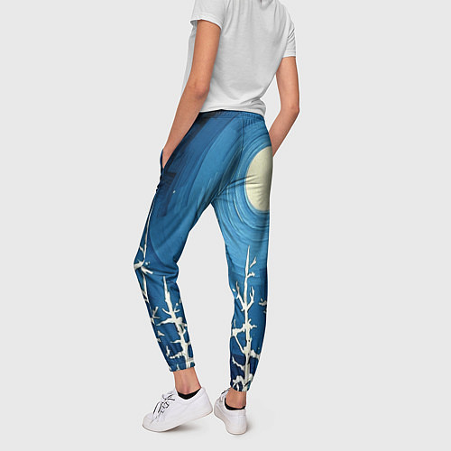 Женские брюки Полнолуние и берёзы акрилом / 3D-принт – фото 4