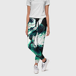 Брюки женские Чёрно-зелёный абстракция волна, цвет: 3D-принт — фото 2