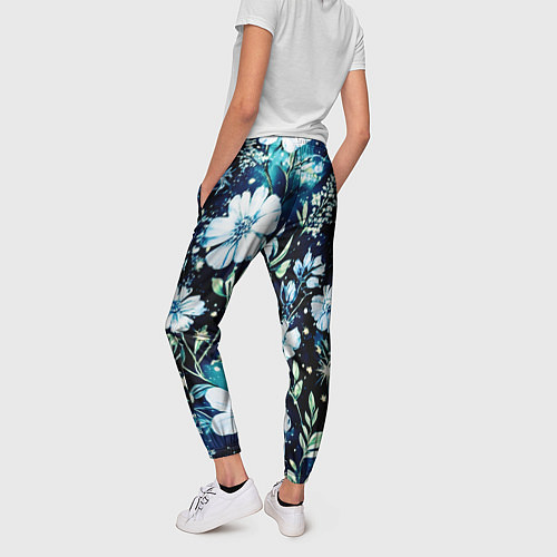 Женские брюки Стилизованные цветы сине-зелёный / 3D-принт – фото 4