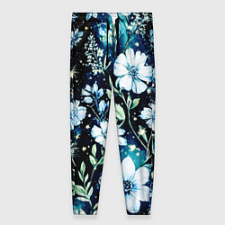 Женские брюки Стилизованные цветы сине-зелёный