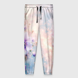 Женские брюки Нежный голубой цветочный с золотистым свечением