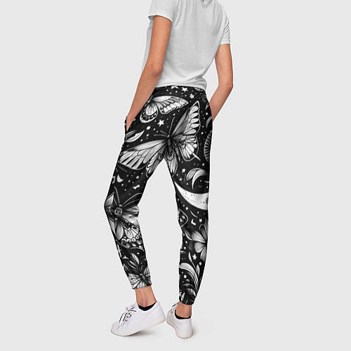 Женские брюки Паттерн из бабочек цветов и луны - нейроарт / 3D-принт – фото 4