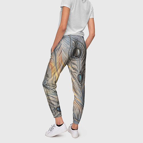 Женские брюки Синие перья с самоцветами / 3D-принт – фото 4