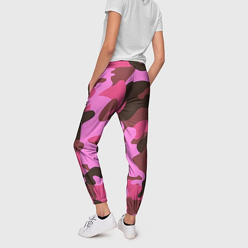 Женские брюки Камуфляж: розовый/коричневый / 3D-принт – фото 4