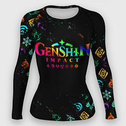 Рашгард женский GENSHIN IMPACT NEON LOGO RAINBOW STYLE, ЭМБЛЕМЫ, цвет: 3D-принт