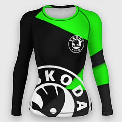 Рашгард женский SKODA GEOMETRY SPORT GREEN, цвет: 3D-принт