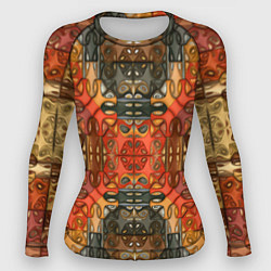 Рашгард женский Коллекция Фрактальная мозаика Оранжевый, цвет: 3D-принт