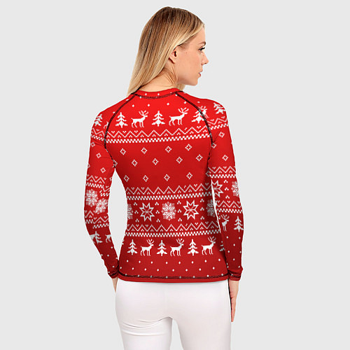 Женский рашгард Красный узор с оленями / 3D-принт – фото 4