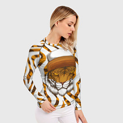 Рашгард женский Тигр в кепке, цвет: 3D-принт — фото 2