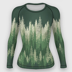 Рашгард женский Елки-палки, хвойный лес, цвет: 3D-принт