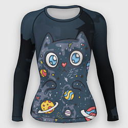 Рашгард женский Космический кот в планетах, цвет: 3D-принт
