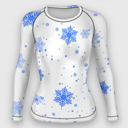 Рашгард женский Голубые снежинки падают, цвет: 3D-принт