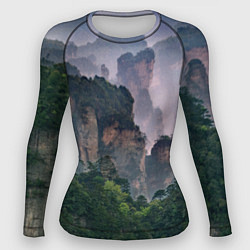 Рашгард женский Горы лес каньон, цвет: 3D-принт