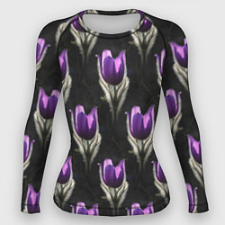 Рашгард женский Фиолетовые цветы - паттерн, цвет: 3D-принт