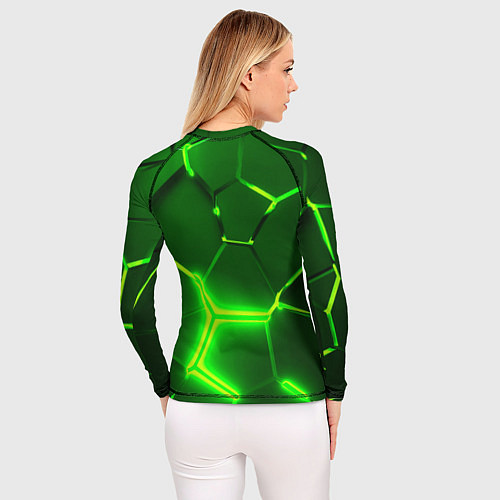 Женский рашгард 3D ПЛИТЫ НЕОН NEON GREEN HEXAGON РАЗЛОМ / 3D-принт – фото 4