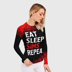 Рашгард женский Eat Sleep Sims Repeat Краска, цвет: 3D-принт — фото 2