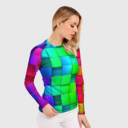 Рашгард женский РАЗНОЦВЕТНЫЕ КУБИКИ MULTICOLORED CUBES, цвет: 3D-принт — фото 2