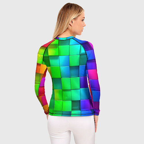 Женский рашгард РАЗНОЦВЕТНЫЕ КУБИКИ MULTICOLORED CUBES / 3D-принт – фото 4