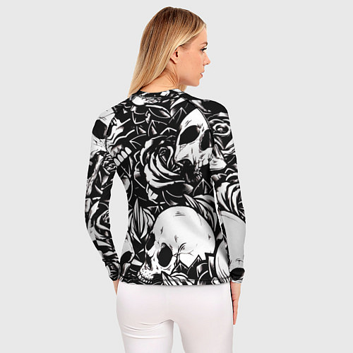 Женский рашгард Черепа и розы на черном фоне / 3D-принт – фото 4